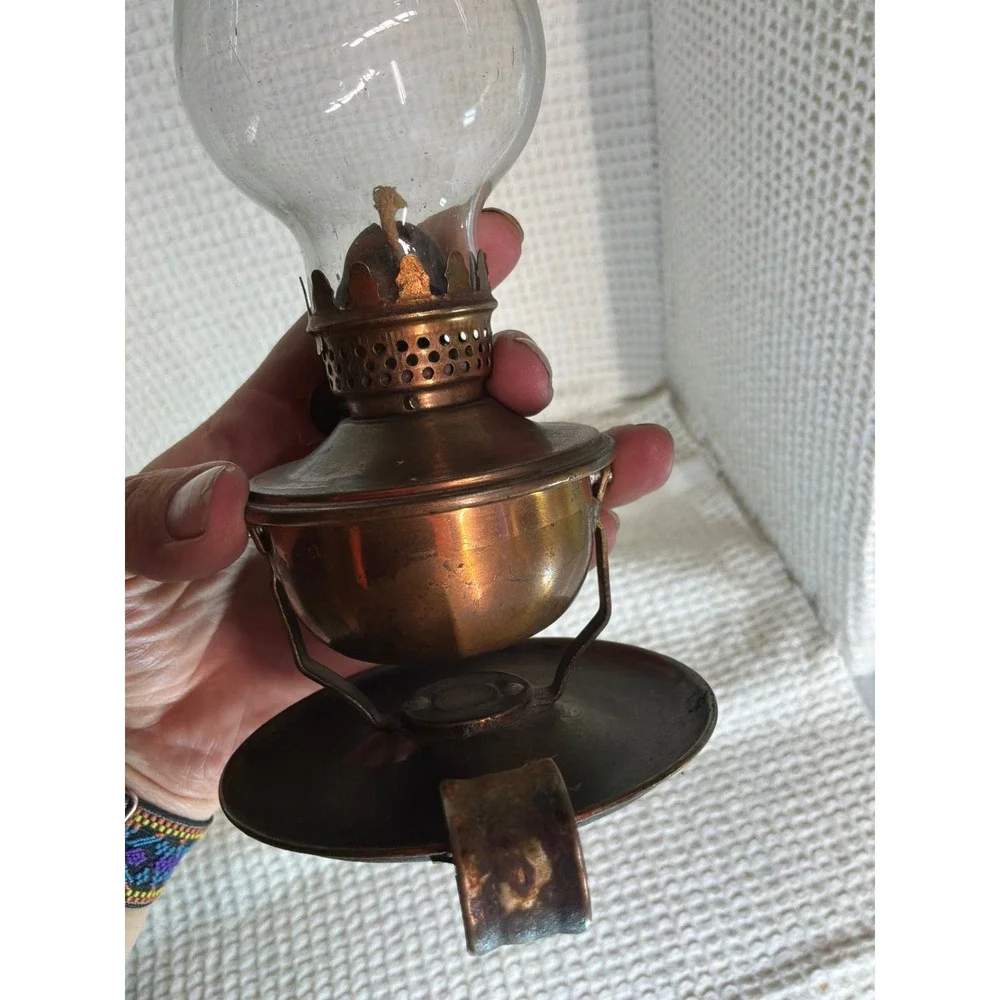 Vintage Artic Miniature Copper Oil Lamp Hurricane Lantern Small Copper Clear